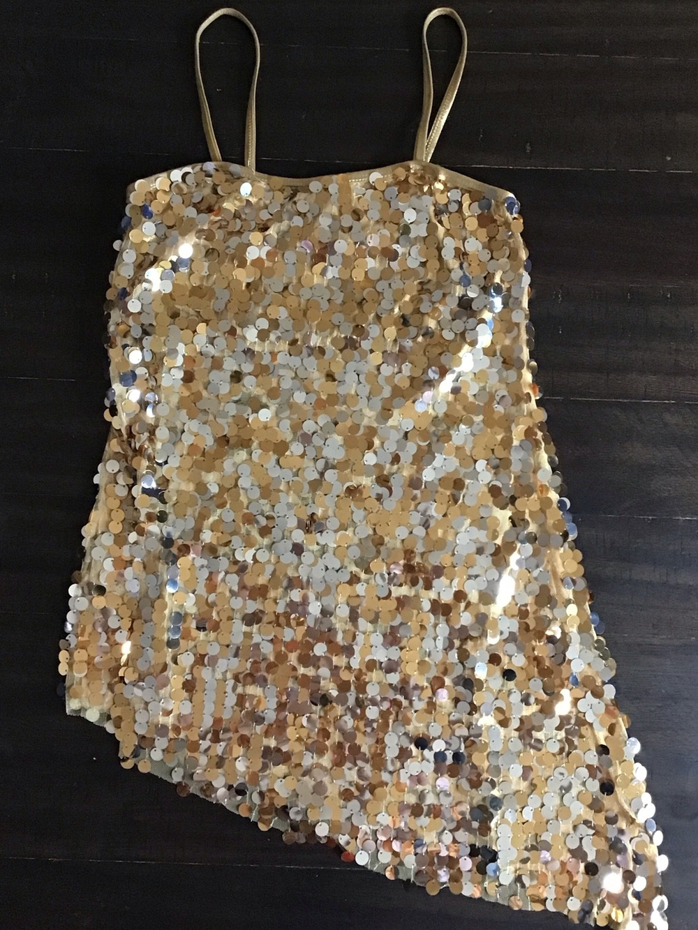 (Adult Small) Gold Sequin Spaghetti Strap dance Costume